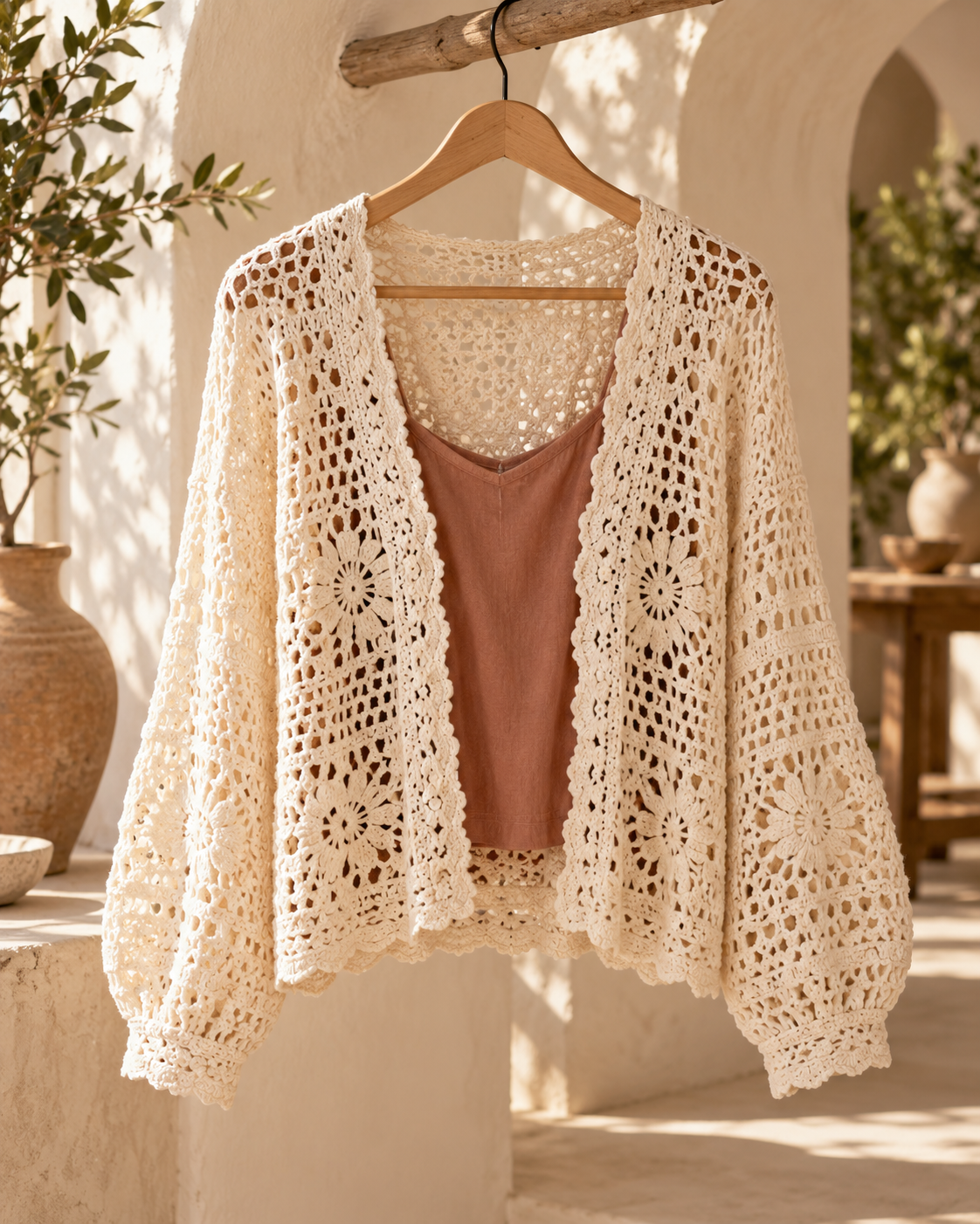 Handcrafted ivory crochet cardigan