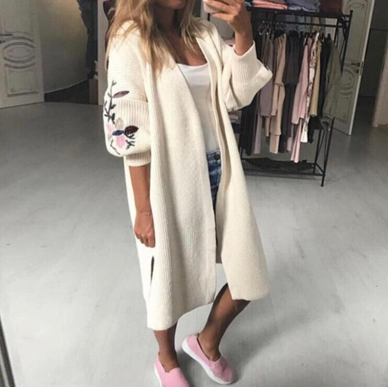 Juniper — Floral Embroidered Long Cardigan