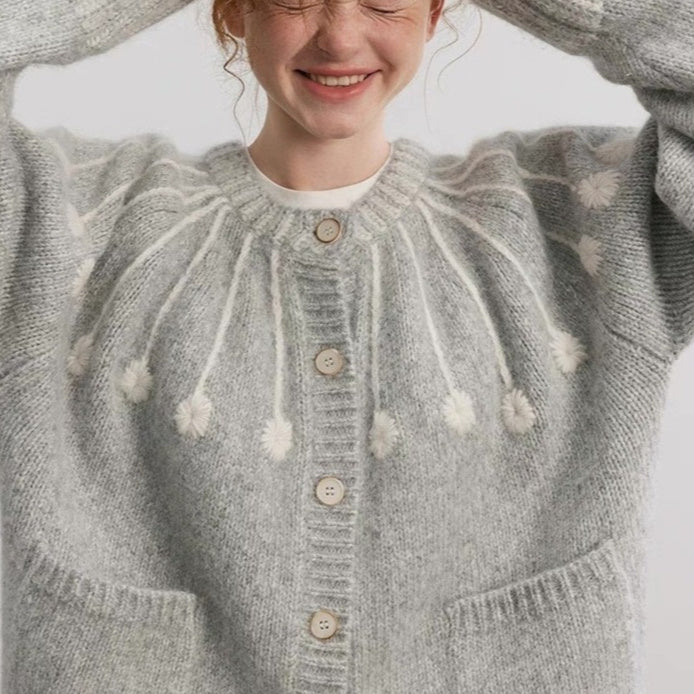 Elowen — Embroidered Button-Front Knit Cardigan