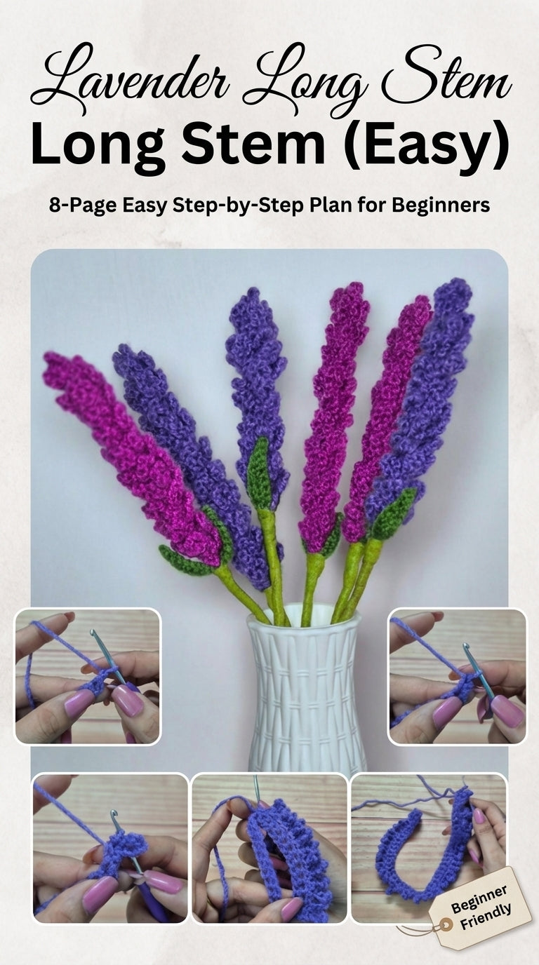 Lavender Long Stem Crochet Pattern (Easy) – Step-by-Step PDF Guide for Beginners