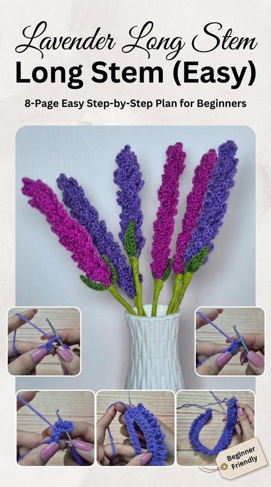Lavender Long Stem Crochet Pattern (Easy) – Step-by-Step PDF Guide for Beginners